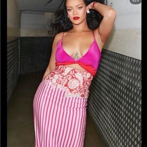 Cushnie RIHANNA CUTOUT PRINTED WASHED-SILK MIDI DRESS IN PINK